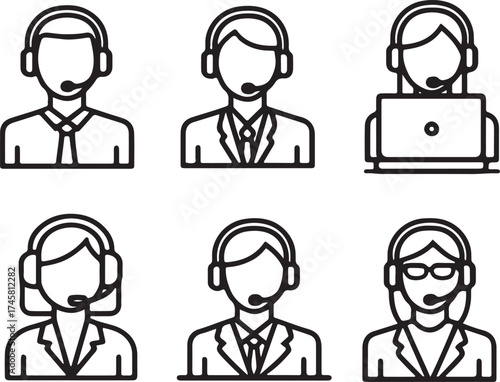 tele consultant icons set, online help icons