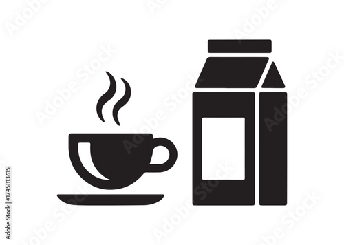 Cup of coffee and package icon, Cup of coffee and package solid vector design