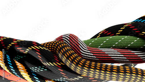Close-up of Colorful Patterned Cables Forming a Tight Bend