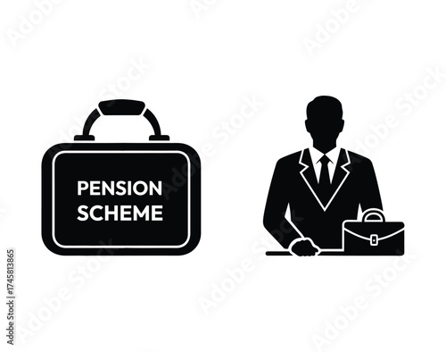 Pension scheme concept with businessman and briefcase