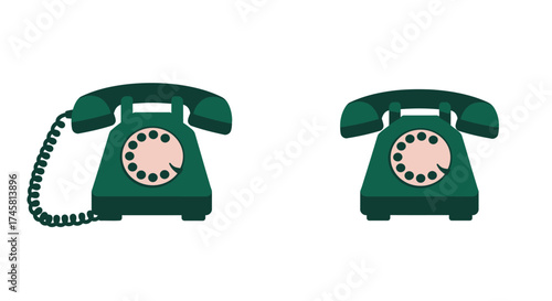 Two vintage green rotary phones displayed on a plain white background