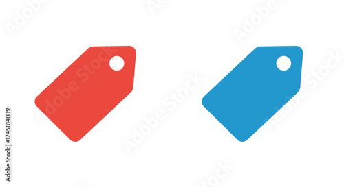 Two colorful price tags one red and one blue isolated on white