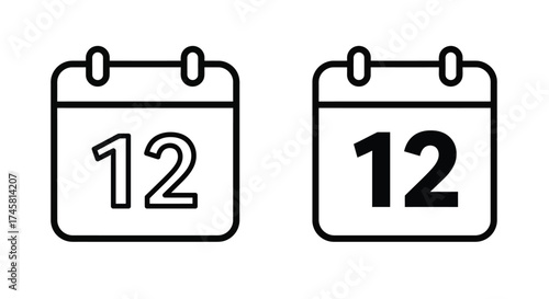 Two black and white calendar icons displaying the number twelve