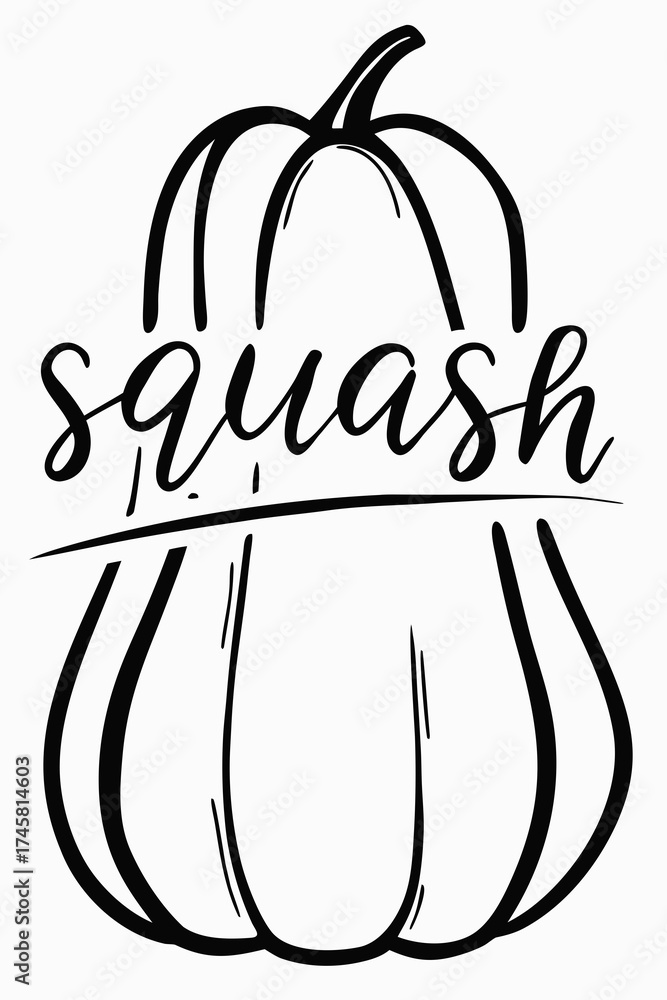 Fototapeta premium Squash illustration with cursive lettering on white background 