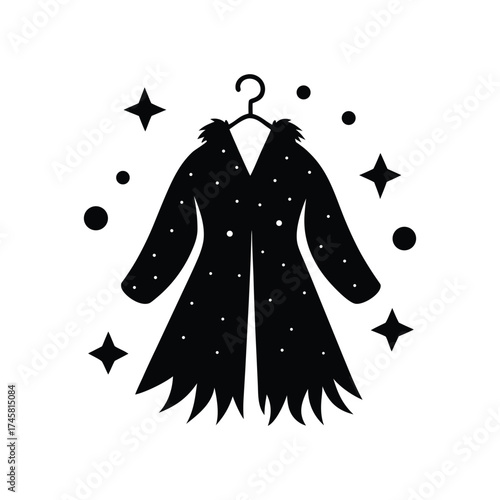 Luxurious fur coat hanging on hook black silhouette vector art illustration