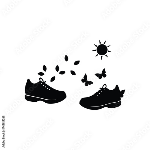 Sneakers kicking up dust black silhouette vector art illustration
