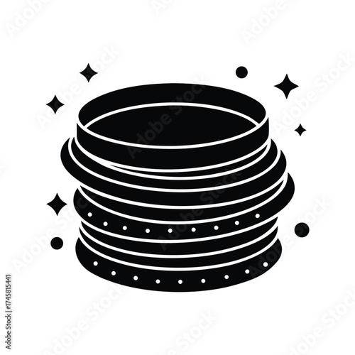 Stack of bracelets and bangles black silhouette vector art illustration