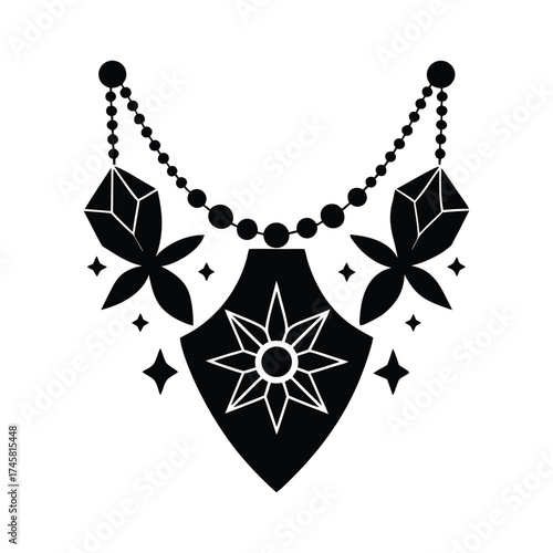 Statement necklace with large pendant black silhouette vector art illustration