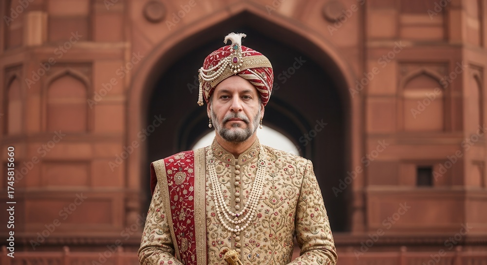 Obraz premium indian, man, traditional, attire, sherwani, turban, 