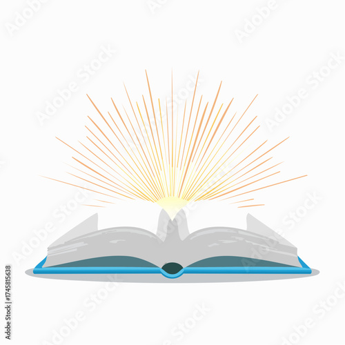 An open book with light rays emanating upwards, symbolizing knowledge, wisdom, or enlightenment.