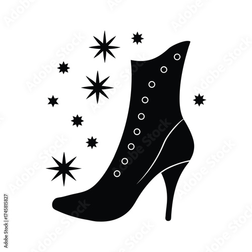 Elegant high heeled boots with sleek shaft black silhouette vector art illustration
