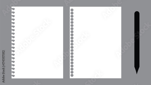 Blank spiral notebook pages and stylus pen template Fantastic collection of paper sheets Pen