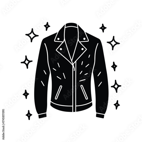 Leather jacket on mannequin zipped black silhouette vector art illustration