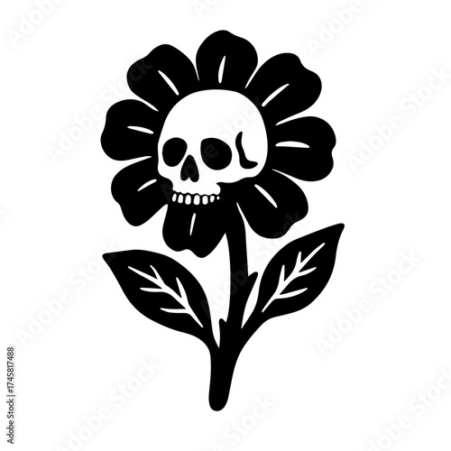 skull, flower, floral, gothic, skeleton, horror, macabre, creepy, black and white, tattoo, rose, bloom, dark beauty, spooky, surreal, vector, halloween, vintage, botanical, skull art
