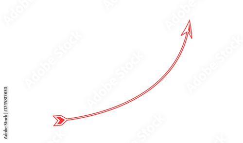Red and white striped arrow curving upwards on a white background