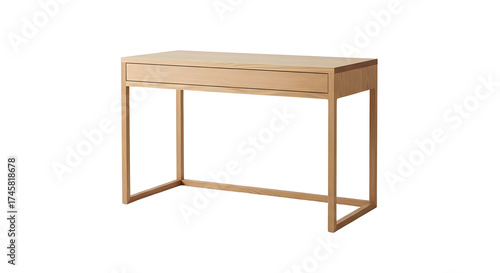 Wooden Desk with Rectangular Tabletop on Black Background in Studio Lighting with Geometric Design and Minimalist