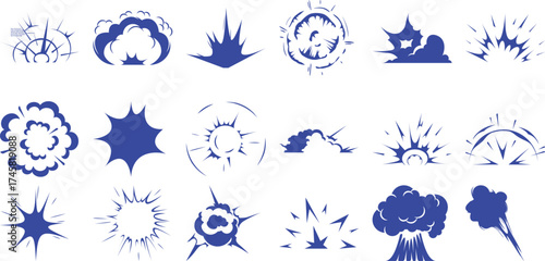 Collection of Blue Comic Book Style Explosion and Burst Graphics