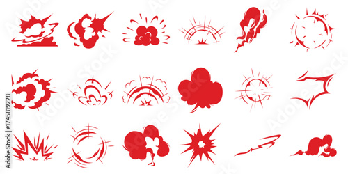 Collection of Red Comic Book Style Explosion and Impact Effects