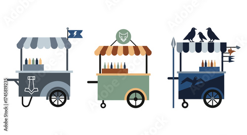 Three Distinctive Food Carts with Unique Designs and Offerings.