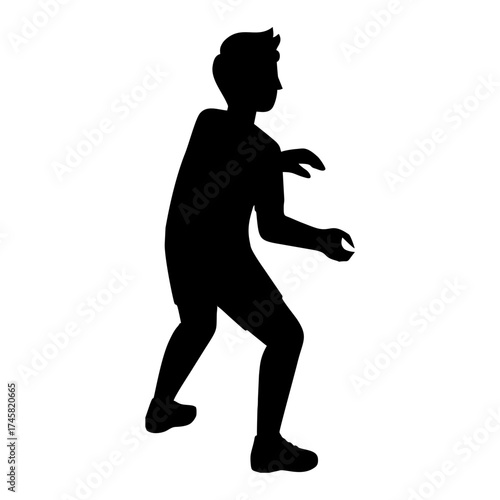 A vector illustration of a running soccer player silhouette and a girl with a ball depicts sport and action