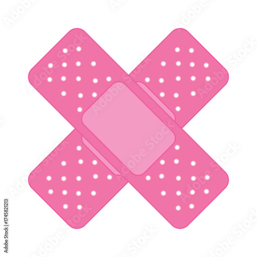Pink Medical plaster isolated on white background, wound plasterer or bandaged patch, vector adhesive health care object. Injury tape plaster flat design, Colorful Sticking plaster. First aid concept.
