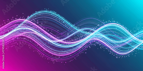 Abstract blue background with flowing wave lines and light curve design illustration
