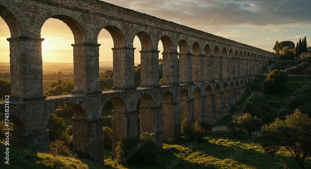 Obraz premium Ancient aqueduct at sunset