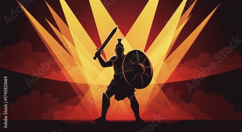 Warrior silhouette with sword and shield
