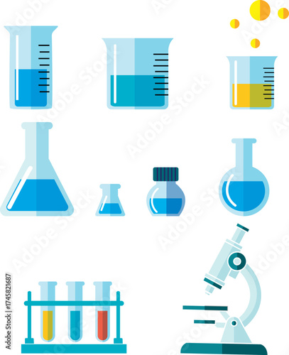 Vibrant science lab glassware collection for innovative research projects and educational experiments, perfect for engaging presentations and modern scientific visuals