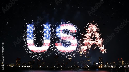 Spectacular Fireworks Display Over City Skyline Creating 