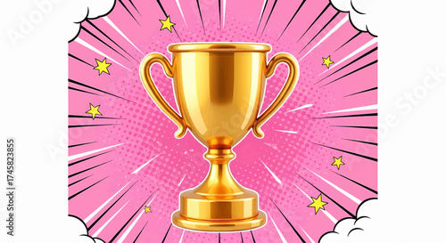 Winner's golden cup trophy award for victory success, a pop art vector illustration celebrating a championship