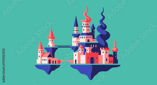 Whimsical Floating Castle Cityscape with Vibrant Towers.