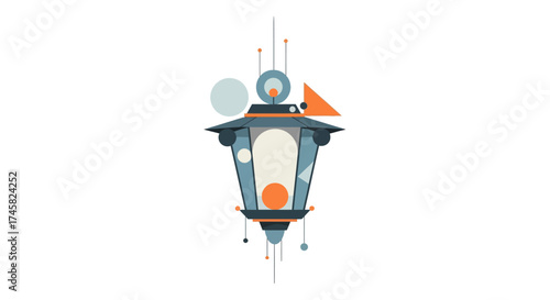 Whimsical Lantern Illustration with Geometric Accents and Unique Design.