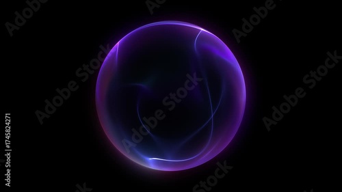 A flexible, wavy sphere in blue and purple. Swirling, undulating motion of a dim sphere. Abstract orb background depicting technology, science, engineering, and artificial intelligence. 4K loop