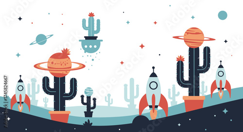 Whimsical Space Cacti and Rockets.