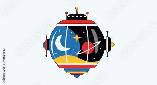 Whimsical Space Orb Lantern with Celestial Night Sky Scene.