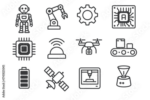 Automation technology icons: robotics, ai, iot, and connectivity