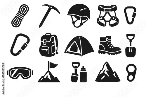 Collection of iconic outdoor adventure gear and equipment silhouettes