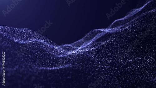 Digital particle wave and light abstract background, futuristic cyber background with wave magic animation of sparkling glowing particles, dots flicker and glow. 3D. Seamless loop 4k 