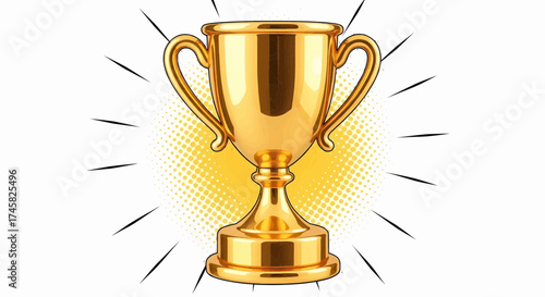 Trophy award for a winner's victory, success, and achievement. Golden cup celebration prize for first place. Pop art