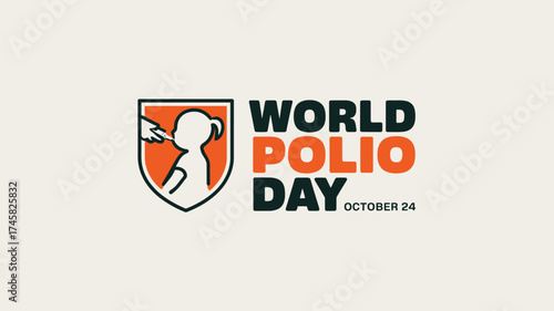 Vector art of world polio day logo with a child silhouette and text announcing the event on october 24