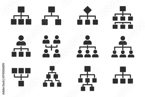 Set of simple organizational flowchart icons for business processes