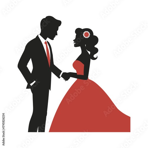 Editable wedding couple silhouette