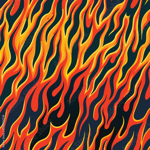 Dynamic orange and yellow flames seamless pattern background abstract fiery texture vector