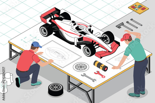 Formula 1 Car Components – Detailed Technical Inspection Scene Showing High-Performance Racing Parts, Engineering, and Motorsport Precision for Automotive and Engineering Projects