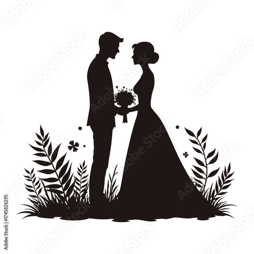 Editable wedding couple silhouette