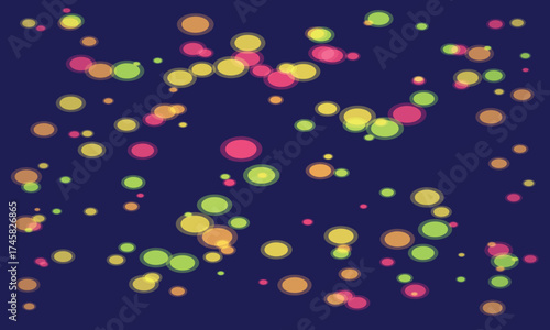 Scattered Bokeh Circles in Warm Colors on Deep Blue Background