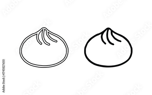 Two simple outline drawings of a steamed bun or dumpling silhouette isolated on white background