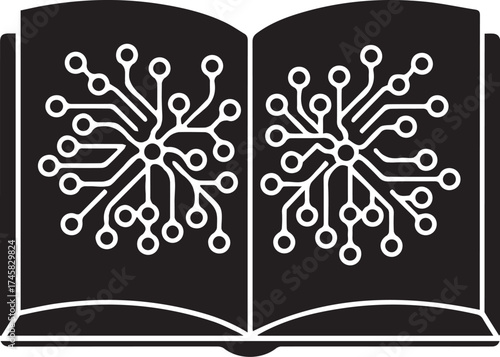 Open book with neural connections drawn inside silhouette icon