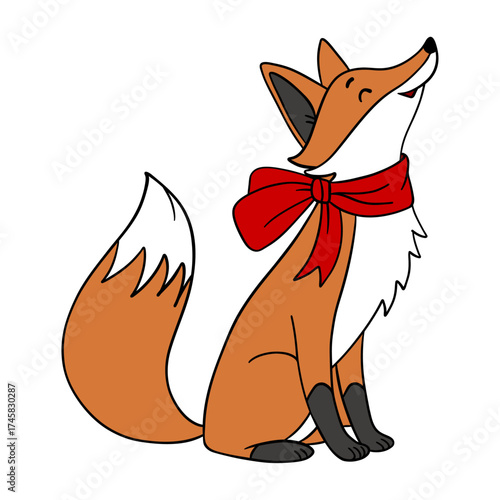 Christmas fox with holiday decorations. Cheerful and cozy New Year character